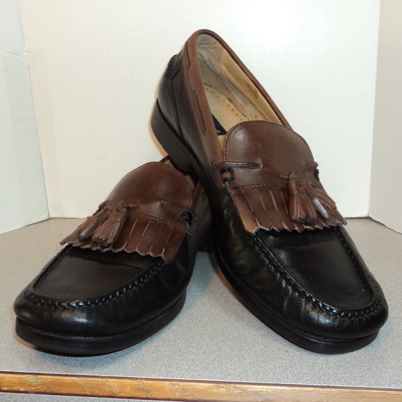 Dockers Men's 11 M Leather Loafers Shoes Black Brown Slip On Tassels Heels - Picture 1 of 13